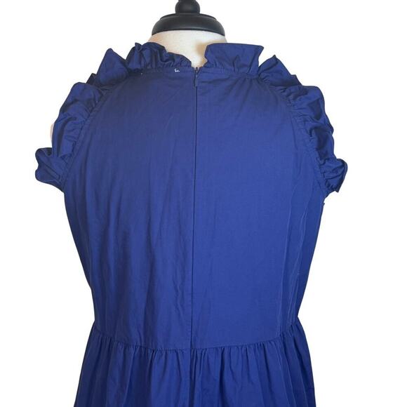 MAZIK Blue Ruffled Collar and Sleeves Tiered Mini Short Dress 100% Cotton Sz M - Picture 7 of 12